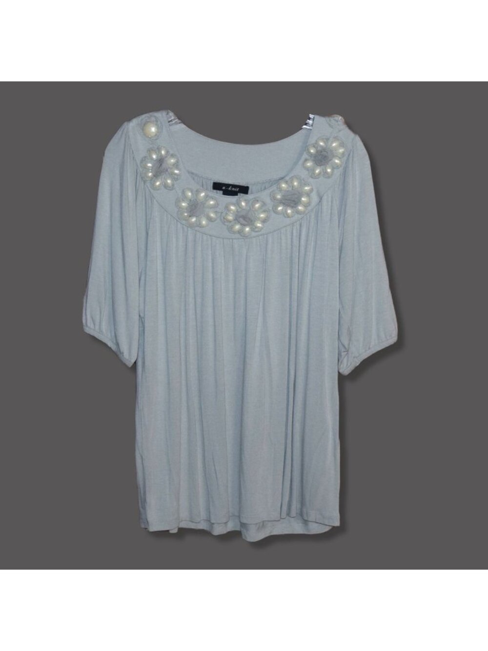 U-Knit Women's Sz L Gray Embellished Blouse